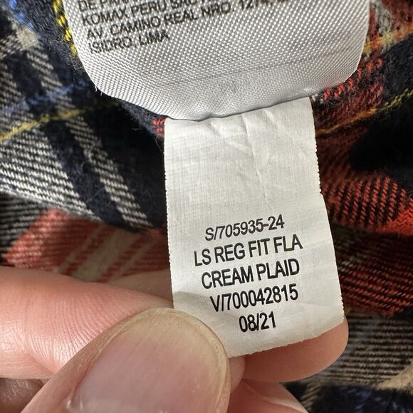 Old Navy Regular Fit Plaid Flannel Shirt Sz M Red Cream Button Front Long Sleeve - Picture 7 of 12